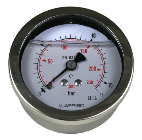 Pressure gauge, glycerine filled, back connector, d63